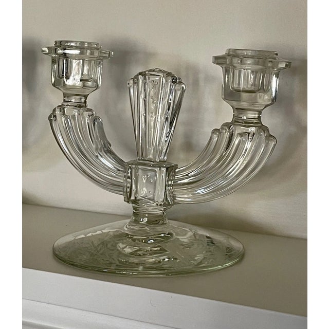 Pair of Art Deco Glass Double Taper Candlesticks For Sale - Image 4 of 7