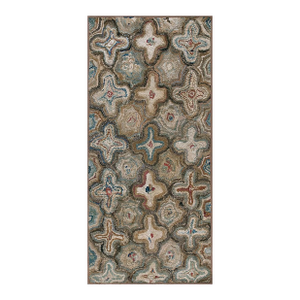 1930s Gray Cross Folk Art Antique American Hooked Rug 3'4" X 6'11" Handknotted Wool Carpet