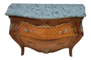 Vintage French Louis XVI Marble Top Brass Ormolu Commode
