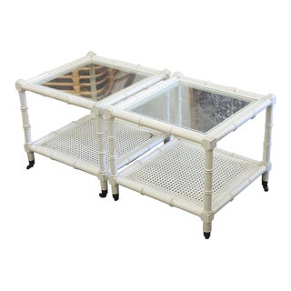 Faux Bamboo & Cane Side Tables - A Pair For Sale
