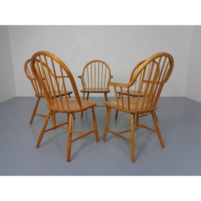 Wood Danish Pine Chairs an Armchairs by Erik Ole Jørgensen for Tarm Stole Møbelfabrik, 1960s, Set of 5 For Sale - Image 7 of 18
