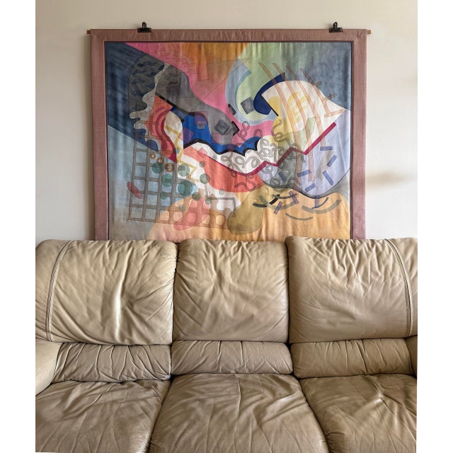 Postmodern Layered Silk Tapestry Painting by French Artist, Marie-Laure Ilie, 1980s For Sale - Image 3 of 16