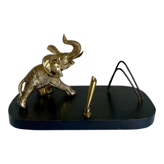 MCM Gold Metal Elephant Desk Organizer Letter Holder For Sale