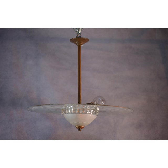 Art Deco Pendant Light in Frosted and Mirrored Glass, 1940s, in Good conditions. Designed 1920 to 1949 Up to 250V...