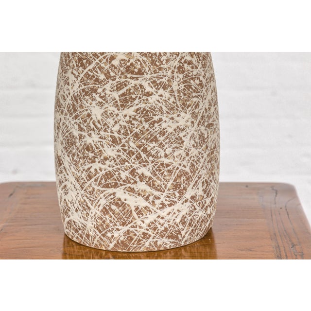 Hand-Crafted Artisan Bottle Shaped Brown and Cream Ceramic Vase with Dripping For Sale - Image 11 of 12