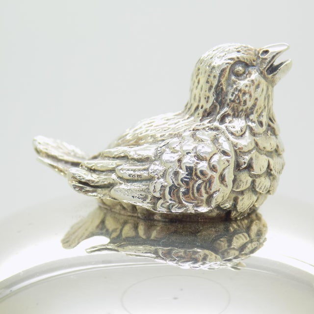 Vintage Italian Cotton Swab Jar with Bird Top in Silver 800, Milan, 1970s For Sale - Image 4 of 14