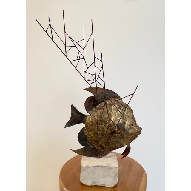 This welded brass and steel fish-and-reef sculpture is a one-of-a-kind statement piece of American studio art. It adds...