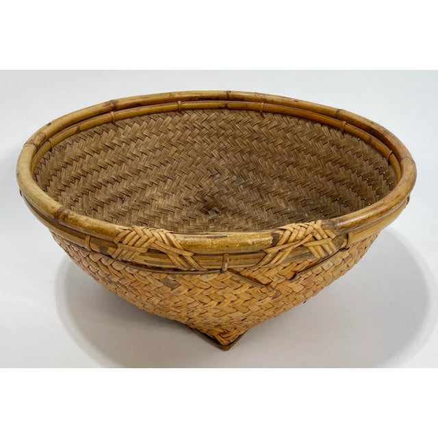 Vintage Woven Basket With Scorched Rattan Frame For Sale - Image 4 of 11