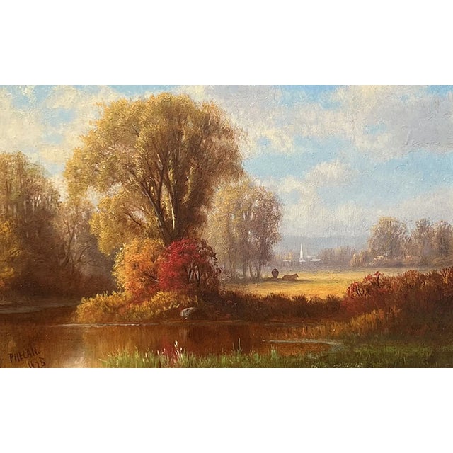 "Near Springfield, Mass," 1875 Hudson River School artist Charles T. Phelan (Born 1840) is oil on board and measures 6 x 9...