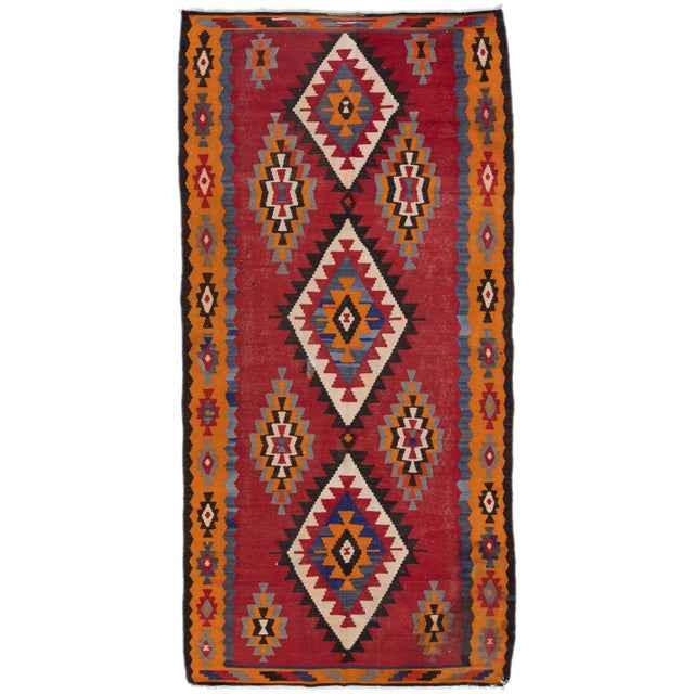 Red 1960s Vintage Turkish Kilim Red Handmade Tribal Wool Rug For Sale - Image 8 of 8