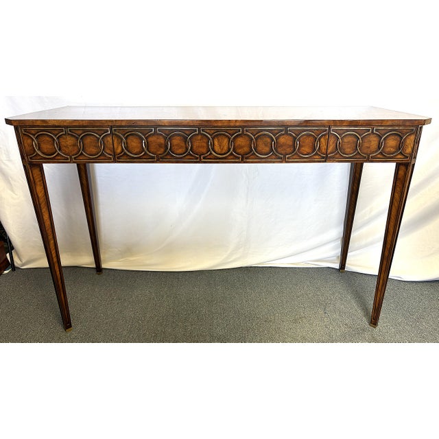 Late 20th Century Theodore Alexander Mahogany Console Table With Center Drawer and Circular Pattern Apron For Sale - Image 5 of 17