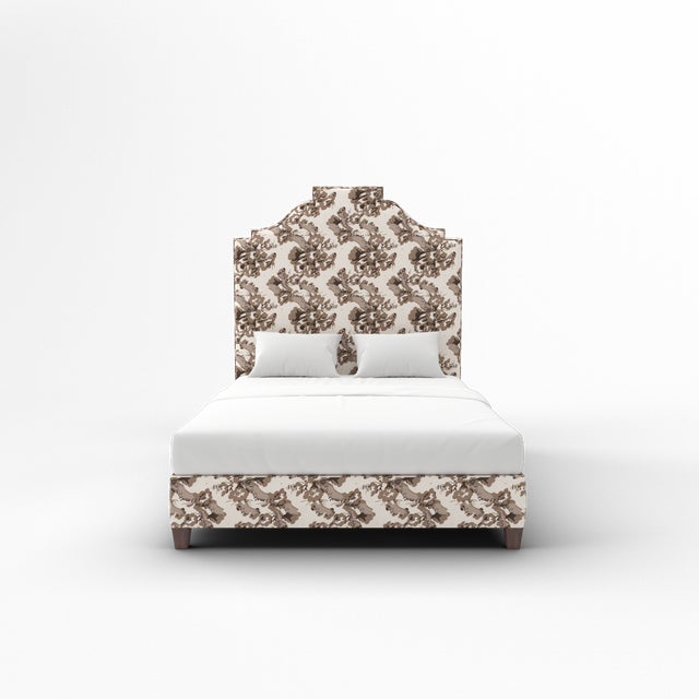 Elevate your bedroom with this luxurious upholstered bed, available exclusively on Chairish. Expertly crafted in the USA...