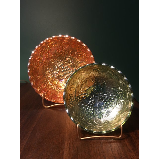 Queen Anne Imperial Glass Iridescent Marigold & Green Bowls - a Pair For Sale - Image 3 of 7