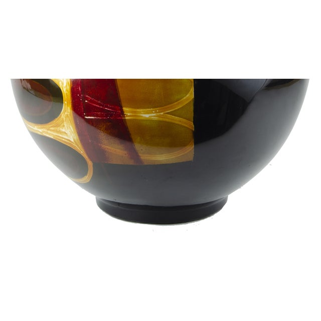 Black Early 20th Century Art Déco Enameled Ceramic Bulbous Decorative Vase With Vegetal and Geometric Motifs, France For Sale - Image 8 of 9