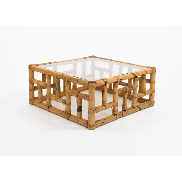 Mid-Century Coffee Table in Bamboo, Rattan and Glass attributed to Vivai del Sud, Italy, 1970s For Sale - Image 4 of 13