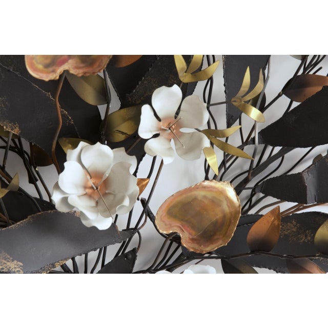 1990s Signed Curtis Jere Brutalist Mixed Metal Floral Wall Sculpture For Sale - Image 5 of 7
