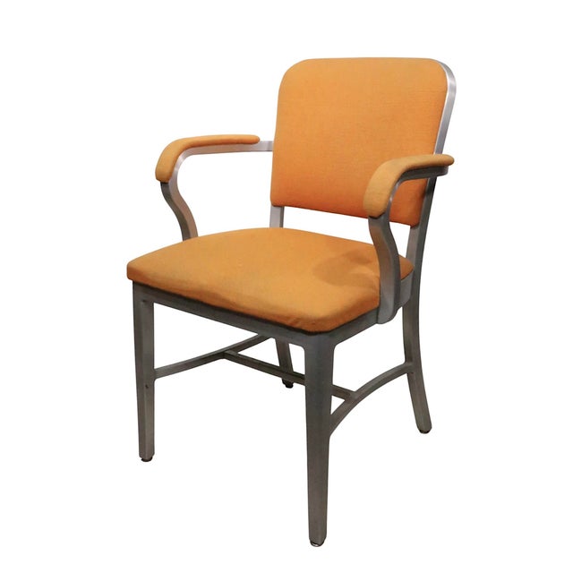 Classic aluminum and tweed upholstery arm chair by GoodForm, designed by Jasper Morrison, known as a Navy Officer, or...