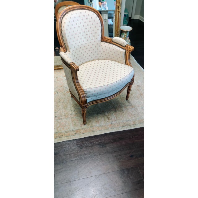 French Antique Carved Walnut French Style, Bergere Chair For Sale - Image 3 of 12