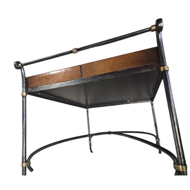 1960s Rare Vintage La Barge Neoclassical Wrought Iron & Leather Coffee Table For Sale - Image 5 of 7