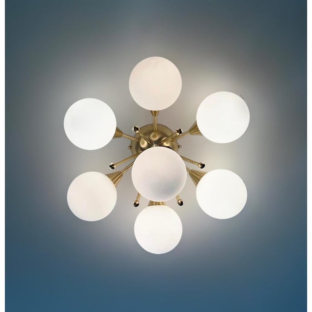 Not Yet Made - Made To Order 21st Century Chamomile Natural Brass Matte White Globe Flush Mount by Fabio LTD For Sale - Image 5 of 6