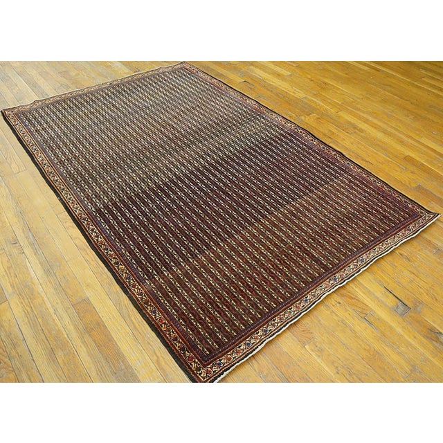 1890s Brown Stripe Antique Sarouk Farahan Rug 4'2" X 6'6" Handknotted Wool Carpet For Sale In New York - Image 6 of 7