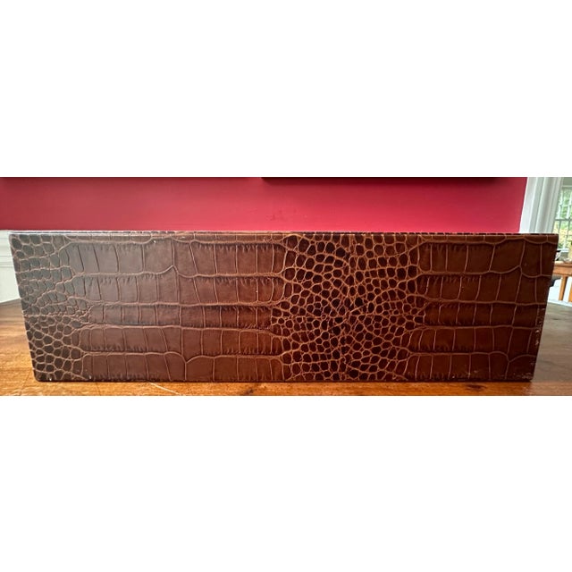 Brown Vintage Smythson of Bond St. Luxury Embossed Brown Leather Stationary Desk Organizer For Sale - Image 8 of 9