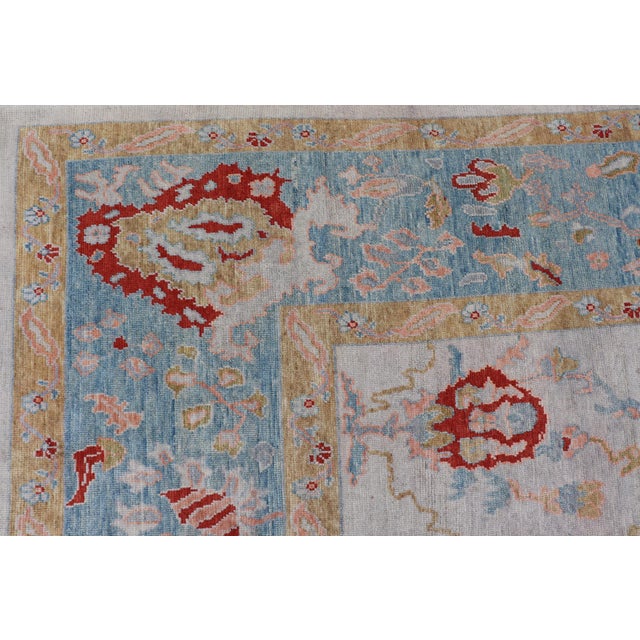 Large Hand Knotted Oushak Turkish Rug by Keivan Woven Arts, 12'8" X 16'10" For Sale - Image 10 of 16