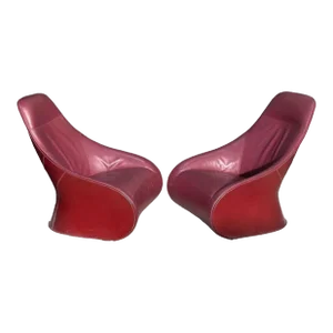 Pair Red Leather Zanotta Derby Arm Chairs by Noe Duchaufour Lawrance, Italy