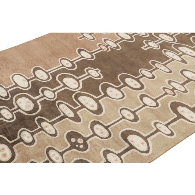 Rug & Kilim 2010s Rug & Kilim’s Mid-Century Modern Style Rug in Brown and Silver Geometric Pattern For Sale - Image 4 of 8