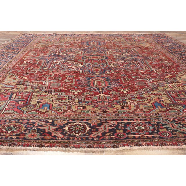 Red Mid 20th Century Vintage Persian Heriz Rug, 09'01 X 11'11 For Sale - Image 8 of 10