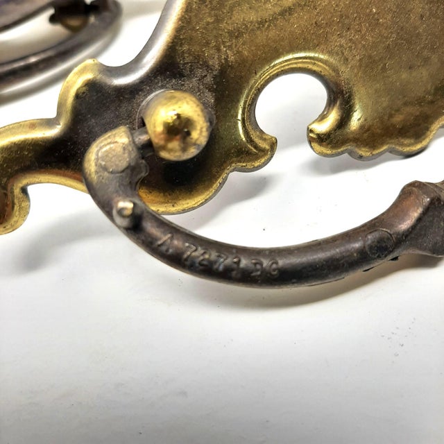 Vintage Mid 20th Century Chippendale Drawer Pull Handle Brass Hardware - Set of 5 For Sale - Image 6 of 10
