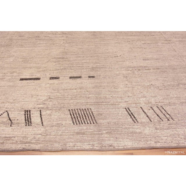 Large Size Square Shape Modern Neutral Ivory Tribal Geometric Minimalist Rug For Sale In New York - Image 6 of 8