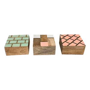 Handcrafted Three Trinket Boxes Mod Geometric Design