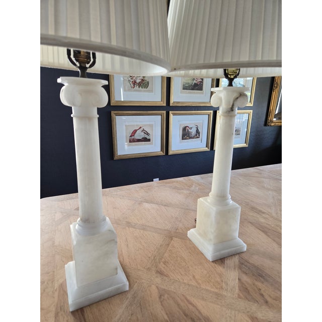 Mid 19th Century Hand Carved Italian Alabaster Neoclassical Column Table Lamps - a Pair For Sale - Image 18 of 18