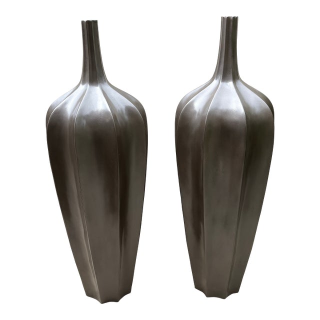Vintage Bronzed Large Accolade Floor Vases For Sale