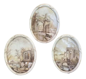 Italian Artist, Grisaille Compositions, Oil on Oval Canvases, 1800s, Set of 3