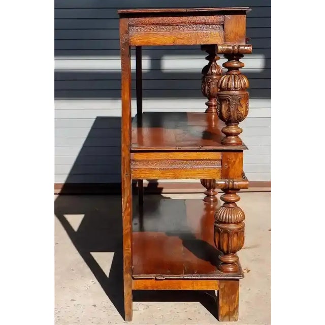 Tudor Oak and Walnut Inlaid Tiered Server For Sale - Image 4 of 6