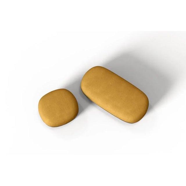 Modern Gentle Small Pouf in Mustard Fabric and Bronze Metal by Javier Gomez For Sale - Image 4 of 5