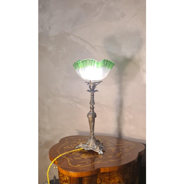 Italian Brass Lamp with Tulip Shade, 1900s For Sale - Image 6 of 8