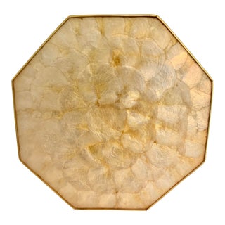 1970s Philippine Capiz Shell and Brass Octagonal Cocktail/Serving Tray For Sale