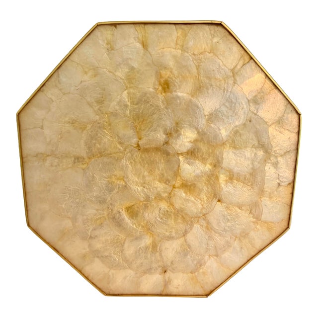 1970s Philippine Capiz Shell and Brass Octagonal Cocktail/Serving Tray For Sale