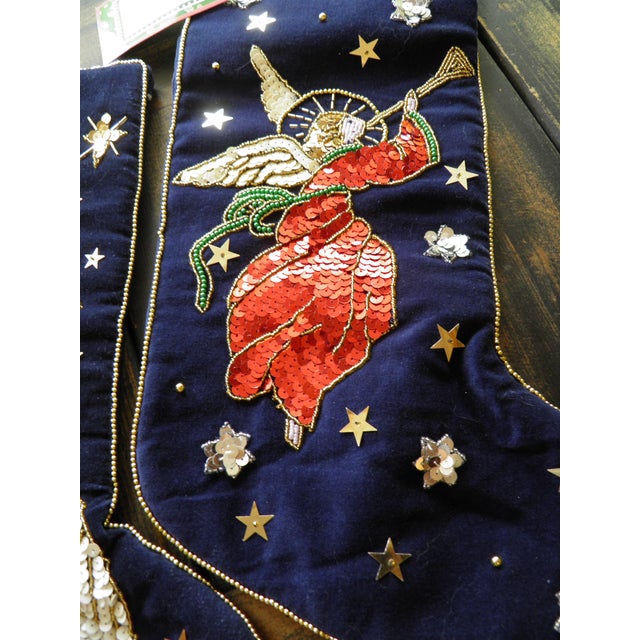 Traditional 2000 - 2009 NWT World Bazaar Velvet Angel Christmas Stockings Set of 2 Sequins Beading For Sale - Image 3 of 4