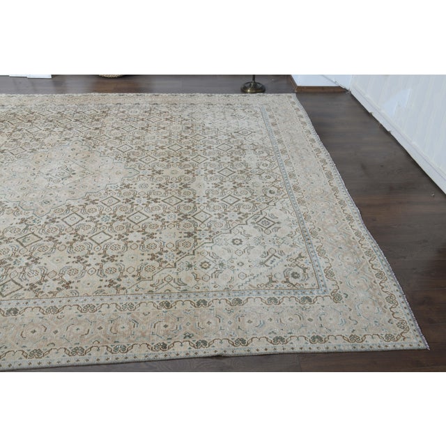 1970s 1970s Vintage Persian Handknotted Wool Beige Oversize Area Rug For Sale - Image 5 of 11
