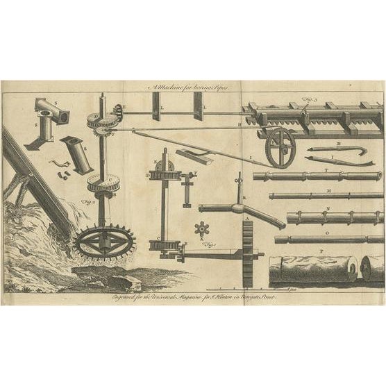 Chart of a Machine for Boring Pipes, 1760 For Sale