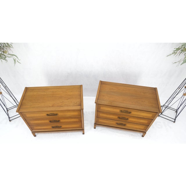 Pair Three Drawers Light Walnut Banded Drawers Drop Pulls Bachelor Chests MINT!