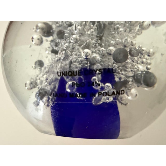 Glass VTG F&c Crystal Art Glass Paperweight Controlled Bubble; Signed; Made in Poland For Sale - Image 7 of 7