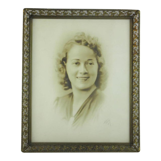 Picture Frame Easel Backed Art Nouveau Bronze Pierced Leaf & Vine Antique French For Sale