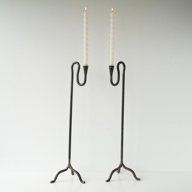 Sculptural Mid 20th Century Wrought Iron Forged Candle Holders For Sale - Image 10 of 16