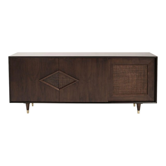 Mid Century Modern Dark Walnut Credenza, C. 1950s For Sale