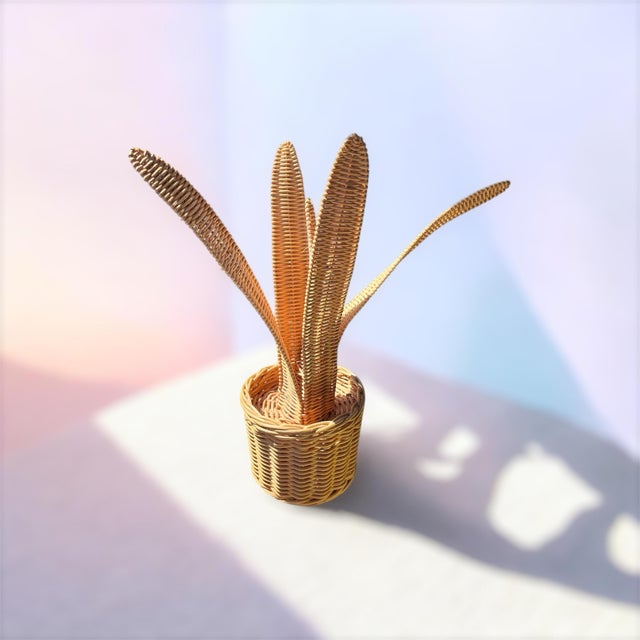 1980s Vintage Sculptural Woven Rattan Aloe Plant Basket | Organic Modern Decor For Sale - Image 5 of 9